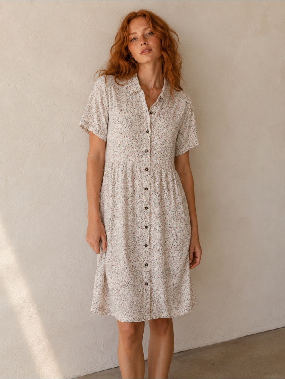💐 Polagram | Cream Floral Knee Length Dress